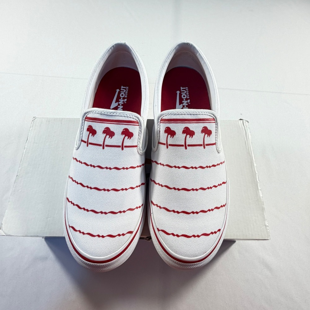 In-N-Out Burger Mens 11 Slip On Shoes White Red Palm Tree Canvas Sneakers nee